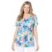 Plus Size Women's Short-Sleeve V-Neck Shirred Tee by Woman Within in White Multi Tropicana (Size 3X)