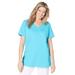 Plus Size Women's Short-Sleeve V-Neck Shirred Tee by Woman Within in Pretty Turquoise (Size M)