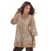 Plus Size Women's Monique Printed Big Shirt by Roaman's in New Khaki Mirrored Paisley (Size 12 W)