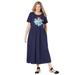 Plus Size Women's Short-Sleeve Scoopneck Empire Waist Dress by Woman Within in Navy Spring Bouquet (Size 3X)