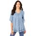 Plus Size Women's Whitney Lace Shirt by Roaman's in Pale Blue (Size 20 W)