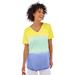 Plus Size Women's Short-Sleeve V-Neck Shirred Tee by Woman Within in Multi Dip Dye (Size L)