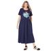 Plus Size Women's Short-Sleeve Scoopneck Empire Waist Dress by Woman Within in Navy Spring Bouquet (Size M)