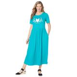 Plus Size Women's Short-Sleeve Scoopneck Empire Waist Dress by Woman Within in Waterfall Heart (Size 1X)