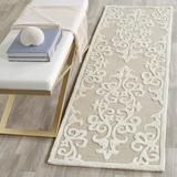 White 27 x 0.63 in Area Rug - Charlton Home® Harger Damask Handmade Tufted Wool Sand/Ivory Area Rug Wool | 27 W x 0.63 D in | Wayfair