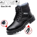 Bottes de travail à bout en acier noir pour homme et femme chaussures de neige de sécurité