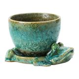 Decorative Stoneware Planter with Frog Shaped Base and Reactive Glaze