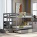 Full over Full Bunk Bed with Twin Size Trundle Bed (4 Casters) and 3-Level Storage Shelf (with Drawer on Casters), Grey