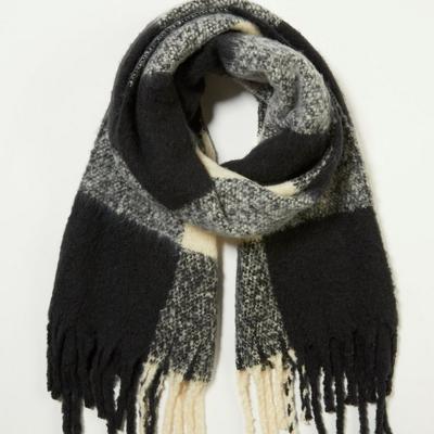 Lucky Brand Buffalo Check Recylced Blanket Scarf - Women's Accessories Scarves Scarf Bandana in Black