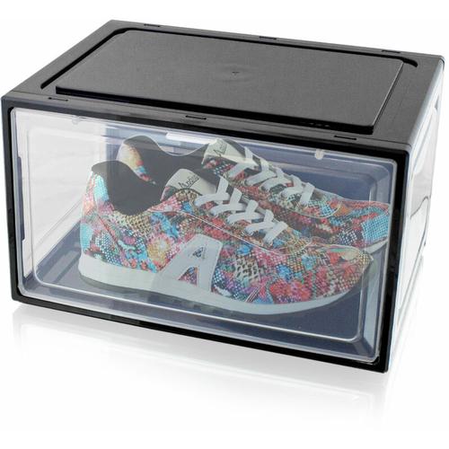 3er Set Schwarze Schuhbox Stapelbar Aufbewahrungsbox Kunststoffbox Schuhkasten Schuhkarton