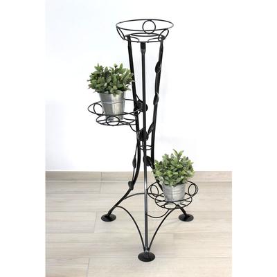 Blumentreppe Metall Schwarz 100 cm Blumenständer mit 3 Ablagen KW041 Blumensäule Pflanzenständer Image