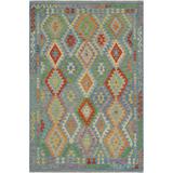 Rustic Turkish Spencer Blue Rust Kilim Wool Rug - 5 ft. 2 in. X 6 ft. 8 in.