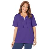 Plus Size Women's Suprema® Lace-Up Duet Tee by Catherines in Dark Violet (Size 5X)