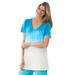 Plus Size Women's Short-Sleeve V-Neck Embroidered Dip Dye Tunic by Woman Within in Pretty Turquoise Ombre (Size 2X)