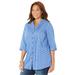 Plus Size Women's Pintuck Buttonfront Blouse by Catherines in French Blue Diamond Geo (Size 6X)