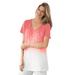 Plus Size Women's Short-Sleeve V-Neck Embroidered Dip Dye Tunic by Woman Within in Sweet Coral Ombre (Size 4X)