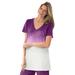 Plus Size Women's Short-Sleeve V-Neck Embroidered Dip Dye Tunic by Woman Within in Plum Purple Ombre (Size M)