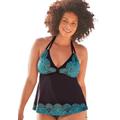 Plus Size Women's Apron Halter Tankini Top by Swimsuits For All in Blue Ombre Lace Print (Size 16)