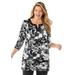 Plus Size Women's 7-Day Three-Quarter Sleeve Grommet Lace-Up Tunic by Woman Within in Black Graphic Floral (Size 1X)