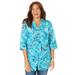 Plus Size Women's Pintuck Buttonfront Blouse by Catherines in Ocean Stamped Paisley (Size 5X)