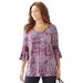 Plus Size Women's Bella Crochet Trim Top by Catherines in Rich Burgundy Allover Medallion (Size 1XWP)