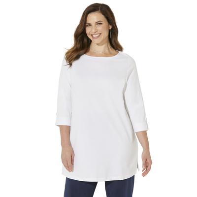 Plus Size Women's Suprema Boatneck Tunic Top by Catherines in White (Size 3XWP)