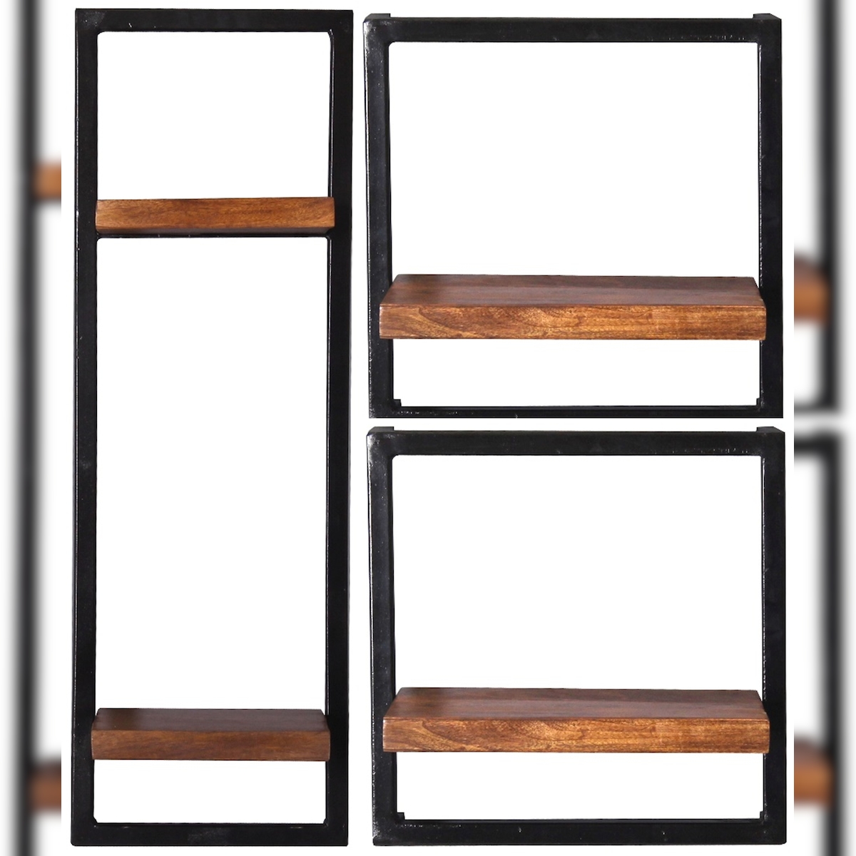 SIT Möbel Wandregal-Set | 3-teilig | Mangoholz mit Altmetall | Serie PANAMA | B 65 x T 25 x H 75 cm | natur Image