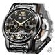 OLEVS Self Winding Watches for Men Tourbillon Automatic Mechanical Luxury Dress Stainless Steel Calendar Luminous Waterproof Wrist Watch, black strap black face, Mechanical,Automatic Watch