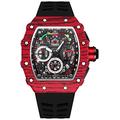 Gosasa Unique Men Punk Wristwatch Hollow Big Dial Luminous Waterproof Sport Analog Quartz Business Men's Watches Silicon Strap Dress Watch (Black Case - Red Strap), Textures Red Case - Black Strap,