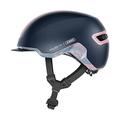 ABUS Urban Helm HUD-Y - mit magnetischem, aufladbarem LED-Rücklicht & Magnetverschluss - cooler Fahrradhelm für den Alltag - für Damen und Herren - Blau/Pink Matt, Größe M