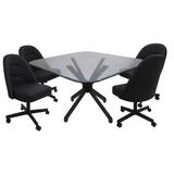 Latitude Run® M-235 Dinette Swivel Metal Caster Chairs - Clear Glass - Vinyl - Glass/Metal in Black | 29.75 H x 50 W x 50 D in | Wayfair