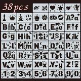 ankishi 38Pcs Letter Stencils for Painting on Wood Reusable Plastic Alphabet Stencils with Calligraphy Font Upper and Lowercase Letters Numbers and Signs 4 x7