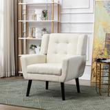 Modern Soft Linen Material Ergonomics Accent Chair Living Room Chair Bedroom Chair Home Chair With Black Legs, Beige
