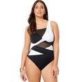 Plus Size Women's Mesh Colorblock Wrap One Piece Swimsuit by Swimsuits For All in Black White (Size 18)