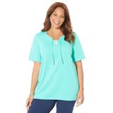 Plus Size Women's Suprema® Lace-Up Duet Tee by Catherines in Aqua Sea (Size 0X)