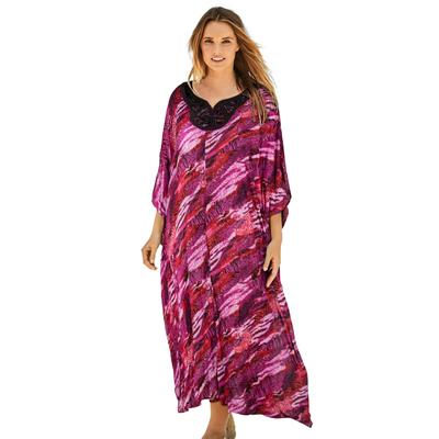 Plus Size Women's Long Embellished Cover Up by Swim 365 in Merlot Mixed Animal (Size 14/16) Swimsuit Cover Up