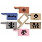 Personalized Leather Luggage Tags- Engraved with Choice of Design (Rust)