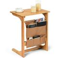 Gymax Bamboo Sofa Table Laptop Desk Coffee Snack End Table Bedside Table W/Storage Bag