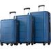 Expanable Spinner Wheel 3 Piece Luggage Set ABS Lightweight Suitcase with TSA Lock,Blue