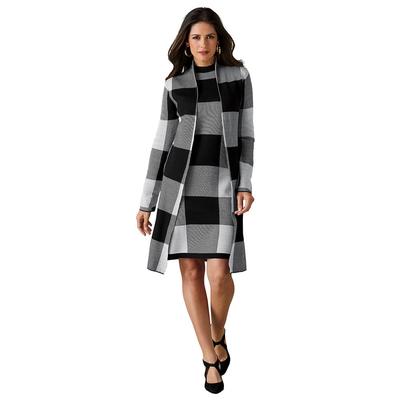 Masseys Sweater Dress & Jacket Set (Size 4X) White-Black Plaid, Cotton,Acrylic