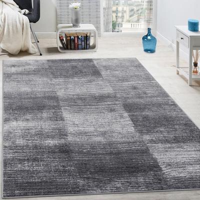Designer Teppich Modern Wohnzimmer Teppiche Kurzflor Karo Meliert Grau Schwarz 60x100 cm - Paco Home Image