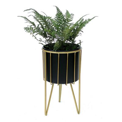 Blumenhocker mit Topf Metall Gold Schwarz Rund m 40 cm Blumenständer 96039 Blumensäule Modern