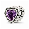 925 Sterling Silver Reflections Amethyst Heart Bead; for Adults and Teens; for Women and Men