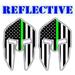 (x2) REFLECTIVE Spartan Helmet Vinyl Decals | Stickers Helmets Hard Hats Stealthy Black Ops American Flags (Green Line)