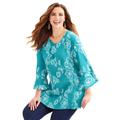 Plus Size Women's Embroidered Gauze Tunic by Catherines in Aqua Blue White (Size 3XWP)