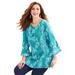 Plus Size Women's Embroidered Gauze Tunic by Catherines in Aqua Blue White (Size 0XWP)