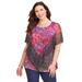 Plus Size Women's Poncho Duet Blouse by Catherines in Red Paisley Border (Size 1X)
