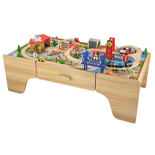 Spieltisch Paul Holz mit Schublade 100tlg. Holzeisenbahn natur