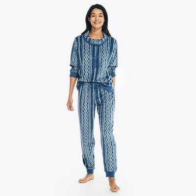 Nautica Women's Cable-Knit Pajama Set Sapphire/Pitch Yellow, L