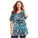 Plus Size Women's Easy Fit Short Sleeve V-Neck Tunic by Catherines in Blue Blooming Floral (Size 6X)